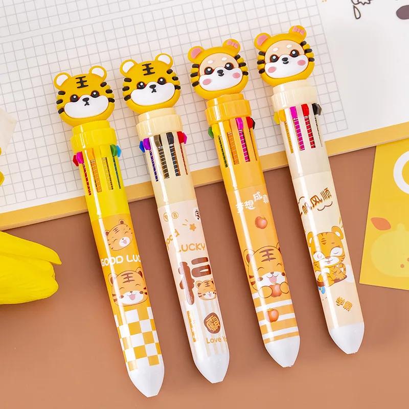 20pcs Cartoon Tiger Colorful Ballpoint Pens for Writing 10 Colors In 1 Ballpoint Pen for School Supplies Cute Things